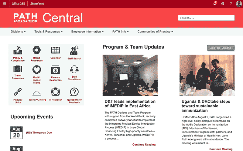 This animated 2018 representation of the Office 365 SharePoint PATH Central site is a demonstration of how the content is able to flow and adjust to any display format. This was done by recording myself making the browser window smaller and larger.